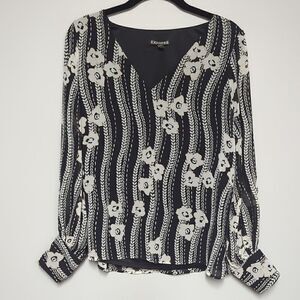 Express V Neck Black Floral Blouse